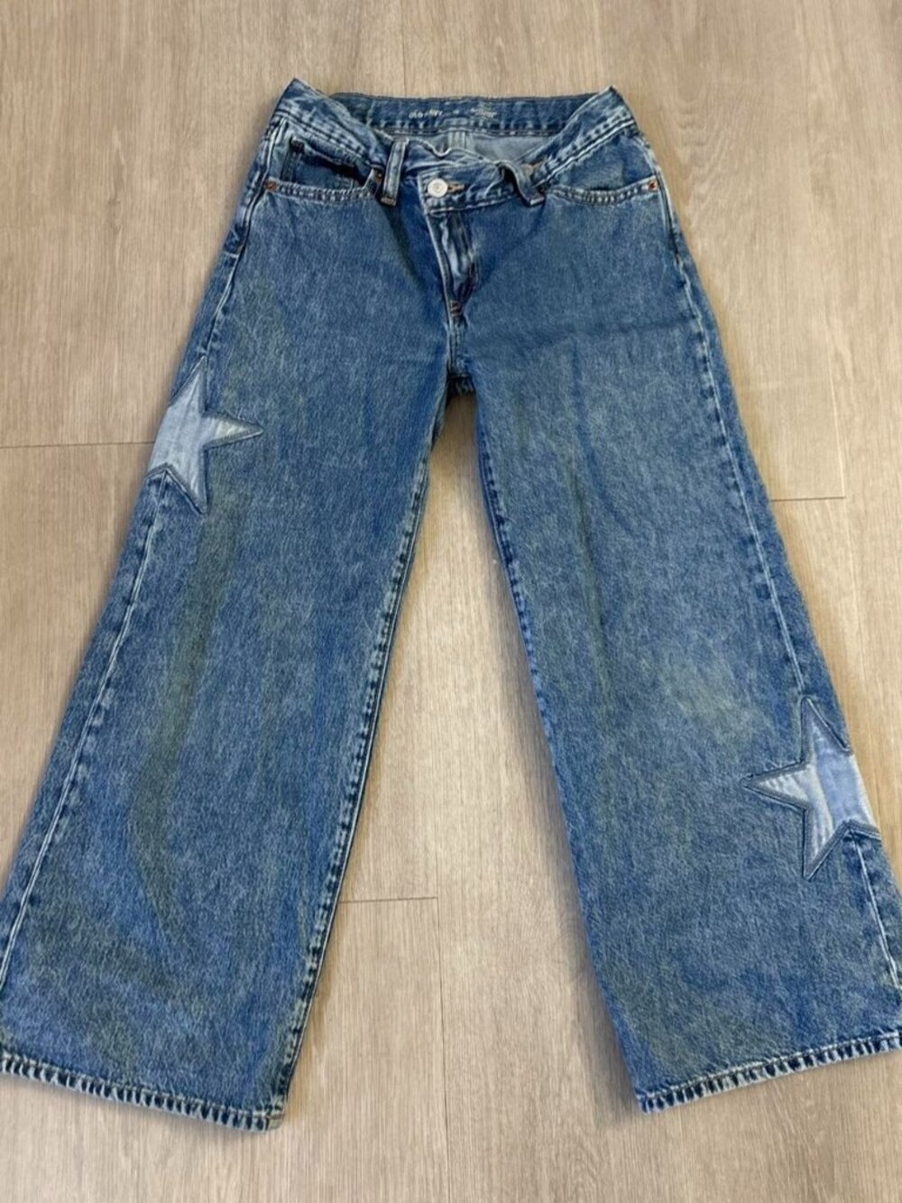 Old Navy Girls Super Baggy Star Embroidered Crossover Wide-Leg Jeans Size 10
